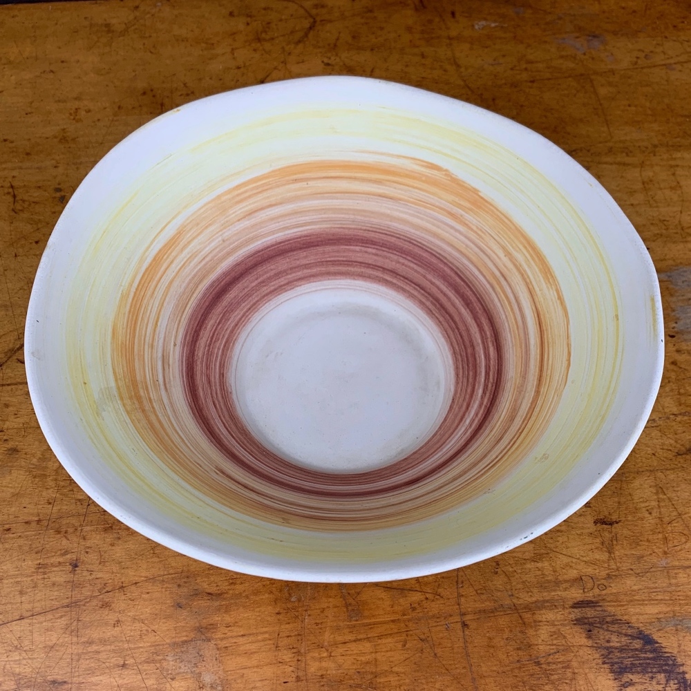 Mid Century Haeger Yellow Striped Unglazed Bowl